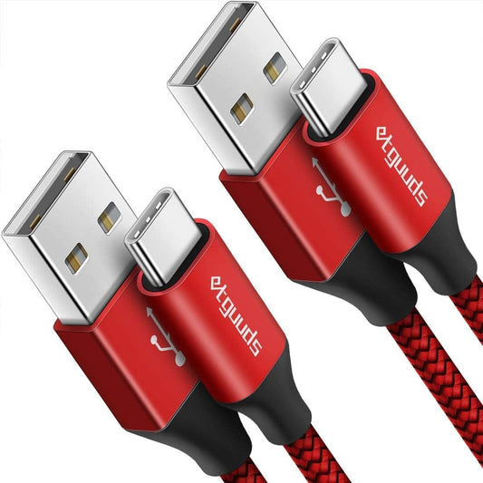 etguuds 6.6ft USB A to USB C Cable 3A Fast Charging, 2-Pack USB A to USB Type C Charger Cord for iPhone 16 15 Pro/Pro Max/Plus, for Samsung Galaxy S24 S23 S22 S21 S20 S10 A55 A54 Flip Note, Moto, Red