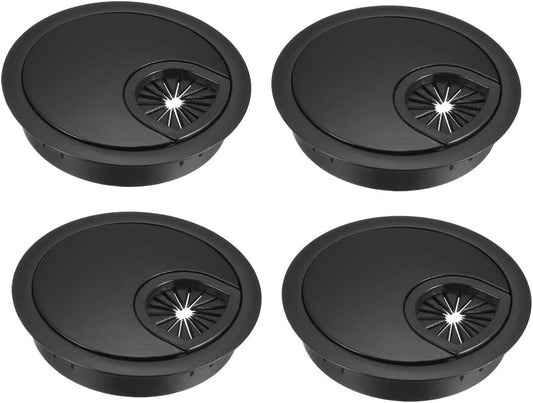 uxcell Cable Hole Cover, 2.4Inch/60mm Zinc Alloy Desk Wire Cord Cable Grommets Hole Cover for Office PC Desk Cable Cord Organizer, 4Pcs Black