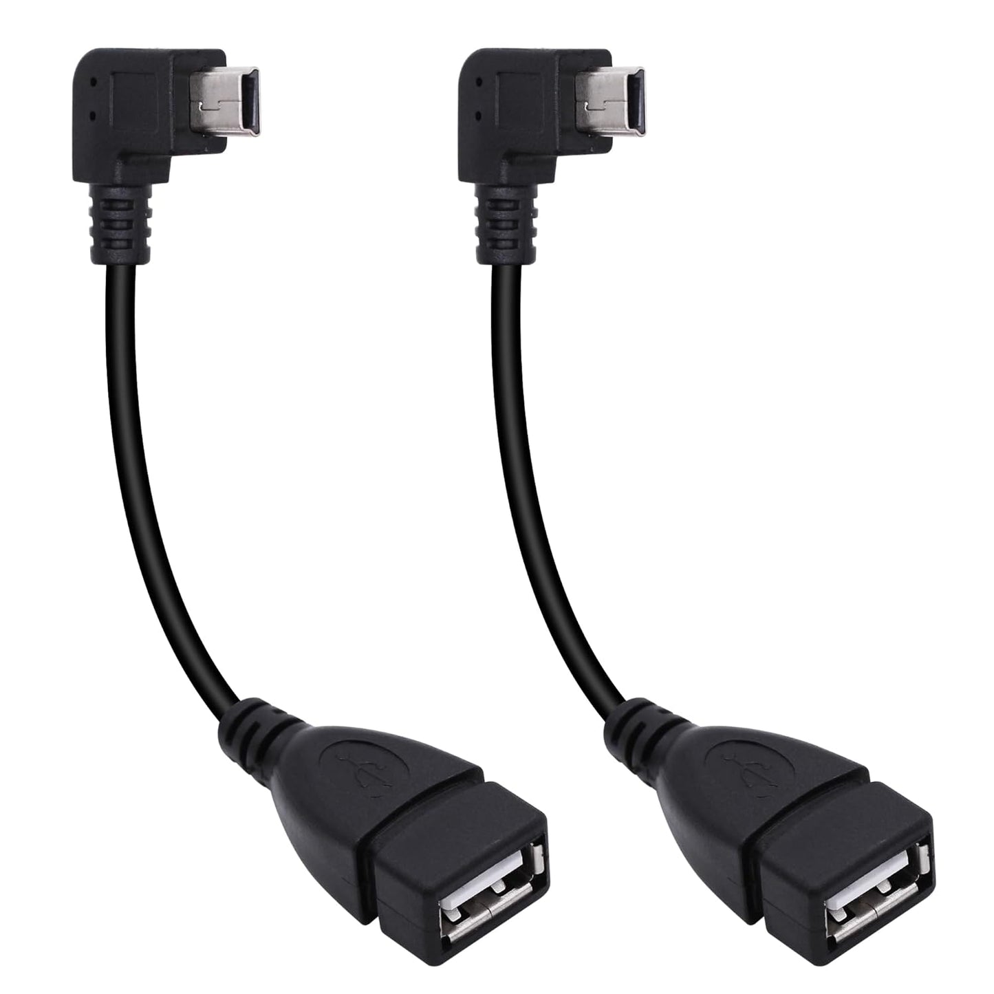90 Degree Mini USB to USB A OTG Adapter Cable 5.5in Left Angle Mini USB 5-Pin Type B Male to USB Type A Female Adapter Cord for Digital Cameras,Black,14cm(2 Pack,Left)