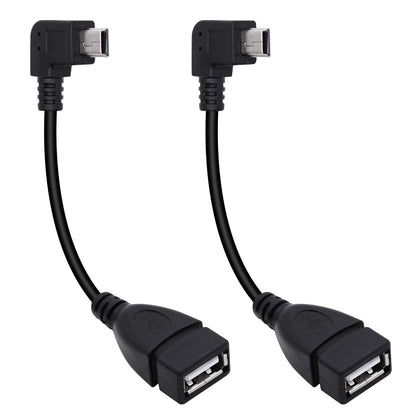 90 Degree Mini USB to USB A OTG Adapter Cable 5.5in Left Angle Mini USB 5-Pin Type B Male to USB Type A Female Adapter Cord for Digital Cameras,Black,14cm(2 Pack,Left)