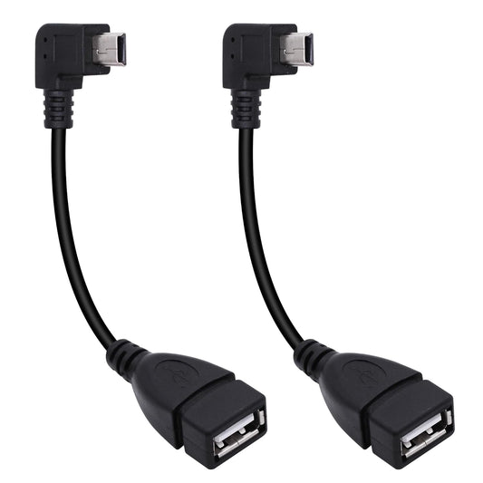 90 Degree Mini USB to USB A OTG Adapter Cable 5.5in Left Angle Mini USB 5-Pin Type B Male to USB Type A Female Adapter Cord for Digital Cameras,Black,14cm(2 Pack,Left)