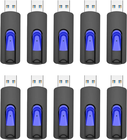 JUANWE 32GB Flash Drive 10 Pack 3.0 USB Thumb Drive Retractable Slide Memory Sticks for Computers Bulk USB Jump Drive Data Storage Pen Drive Blue