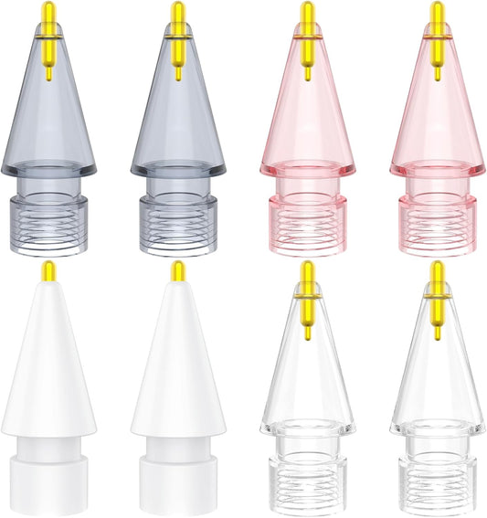 8 Pack Fine Point Replacement Tips Compatible with Apple Pencil 2nd Generation, Apple Pencil 1st Generation, Apple Pencil USB-C & Apple Pencil Pro Colorful iPencil Nibs (Black + Pink + White + Clear)