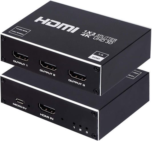 1x3 HDMI Splitter, 1 in 3 Out HDMI Splitter Audio Video Distributor Box Support 3D & 4K x 2K Compatible for HDTV, STB, DVD, PS3, Projector Etc