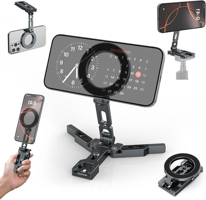 Magnetic Phone Tripod Stand,Foldable Cell Phone Holder for Magsafe with Arca-Swiss,1/4'' Screw Hole,Cold Shoe Mount,Pocket Mini Aluminum Selfie Stick Tripod Mount for iPhone/Android,Desk,Travel