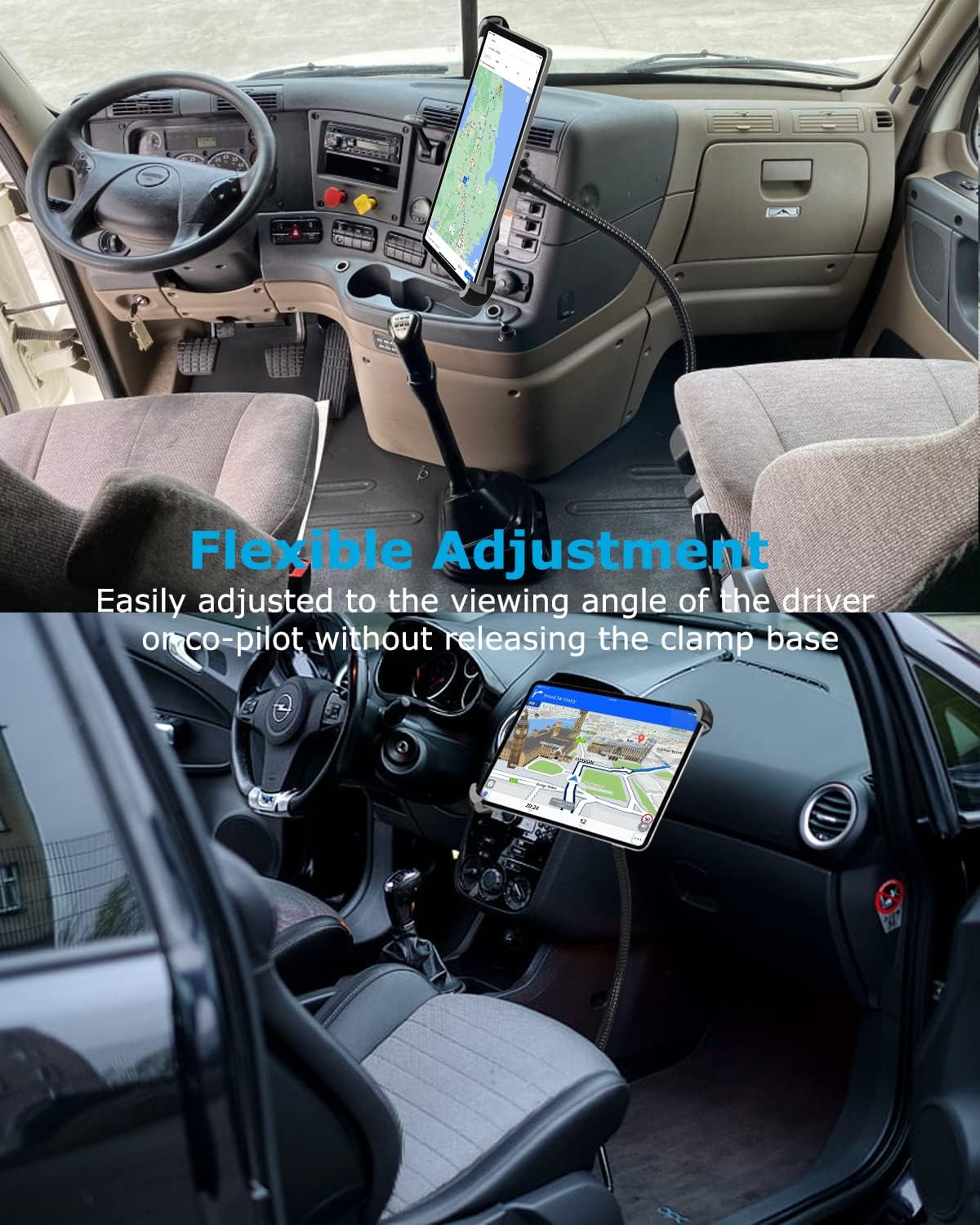 Gooseneck Car/Truck Seat Rail Tablet Holder Mount for 9.5"-14.5" iPad, Heavy Duty Car Floor Bolt Tablet Mount for iPad Pro 11, 12.9/Air, Galaxy Tabs, Surface Pro/Go, Tablets, Other 13" Devices