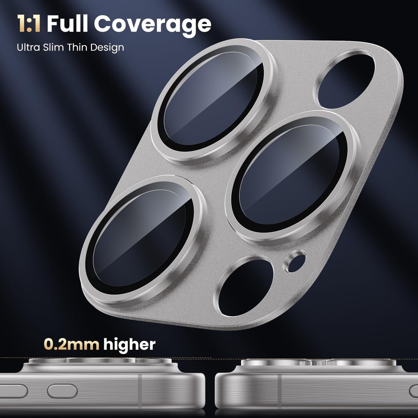WSKEN for iPhone 16 Pro/iPhone 16 Pro Max Camera Lens Protector, [Military Grade Shatterproof] [Strong Adsorption] Metal Aluminum Alloy Tempered Glass Camera Screen Protector, Grey Titanium