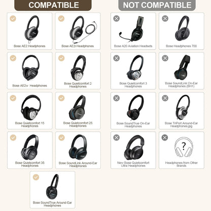 Aurivor Replacement Ear-Pads Cushions for Bose QuietComfort (QC) 35 35ii 25 15 2 and More Headphones, Upgraded Covers with Soft Protein Leather, Reinforced Sealing, Optimized Memory Foam (Brown)