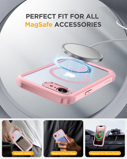 Miracase Magnetic for iPhone 16e Case Full-Body Phone with Built-in Glass Screen Protector, [Compatible with MagSafe] Military Drop Proof 16E Cover Bumper 6.1 inch, Pink