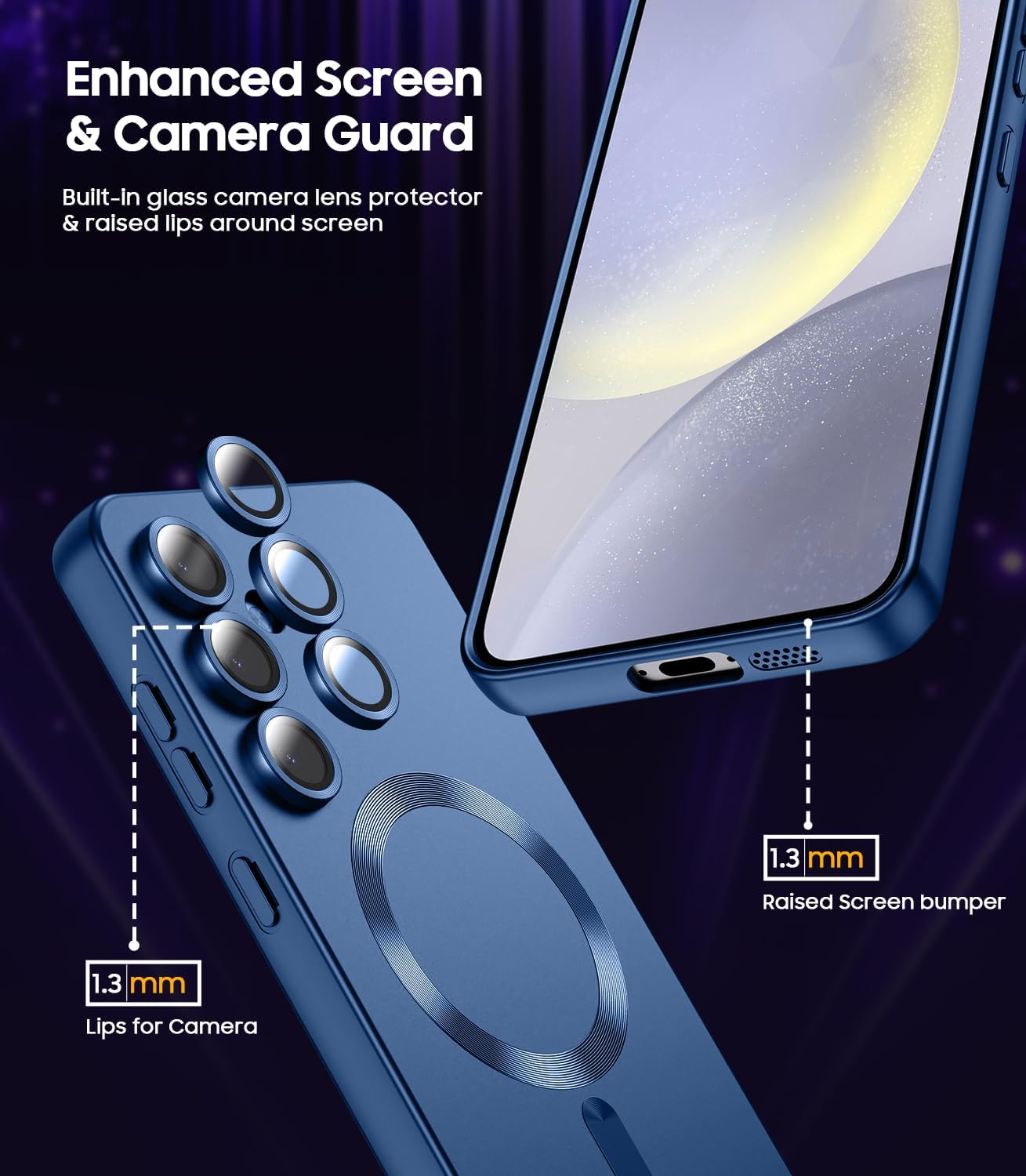 Magnetic for Samsung Galaxy S24 Plus Case [Compatible with MagSafe][Built-in Camera Lens Protector] Slim Soft Silicone Bumper Shockproof Metallic Luster Phone Case (Blue)