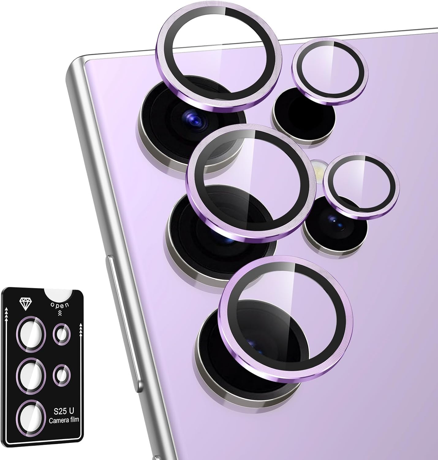 for Samsung Galaxy S23 Ultra Camera Lens Protector, Individual Metal Ring Tempered Glass Lens Cover, [Strong Adsorption] Scratch Resistant Ultra-Thin HD Clear Lens Cover, 1 Set-Purple