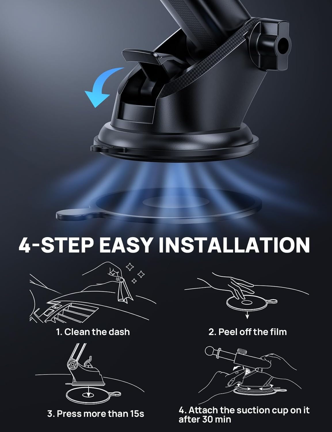 [2025 New] Dashboard Phone Holders for Your Car (+Air Vent Clip) [Military Grade Stable] , Car Cell Phone Holder, Rotatable Suction Cup Car Phone Mount for All Phone (Light Purple)