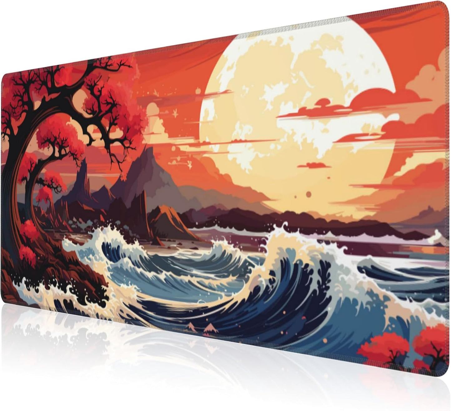 Mouse Pad, Large Huge Moon Over The Sea Desk Mat, Extended Non-Slip Gaming Keyboard Mousepad Desk Pad, Thick Stitched Edges Waterproof Mouse Mat 31.5"x15.7" (Beautiful Natural Landscape)