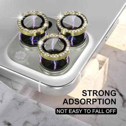 Choiche Compatible for iPhone 16 Pro/iPhone 16 Pro Max Camera Lens Protector Bling, 9H Tempered Glass Camera Cover Screen Protector Metal Ring Decoration Accessories (Diamond-Gold)