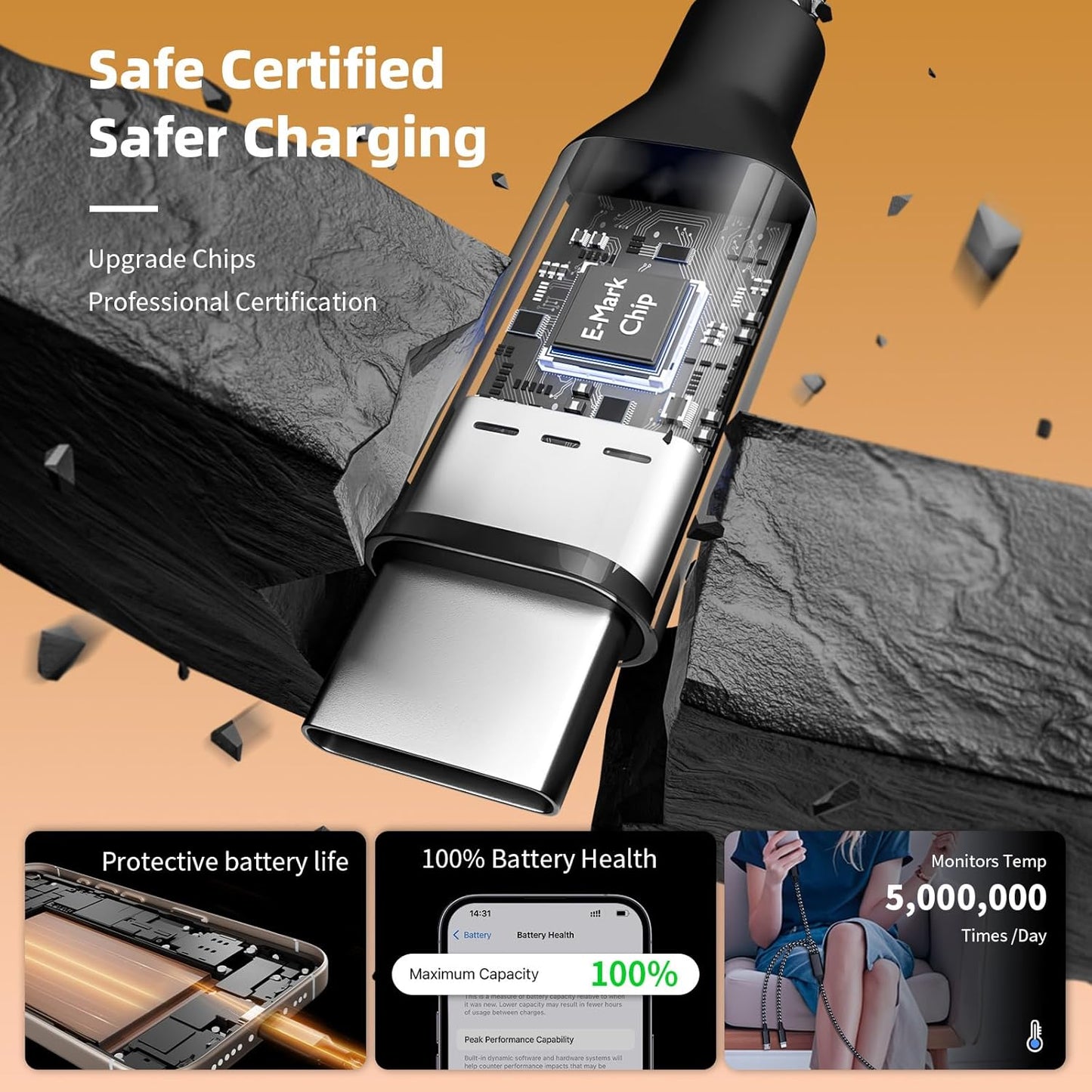 Multi Charging Cable 5 in 1, 2Pack 5FT USB C/A Multi Charger Cable to Type-C/Micro USB Port, Nylon Braided USB C Multiple Charger Cord for All Devices, Universal Phone Charger Cord for Cell Phones