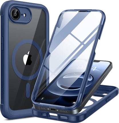 Miracase Magnetic for iPhone 16e Case Full-Body Phone with Built-in Glass Screen Protector, [Compatible with MagSafe] Military Drop Proof 16E Cover Bumper 6.1 inch, Blue