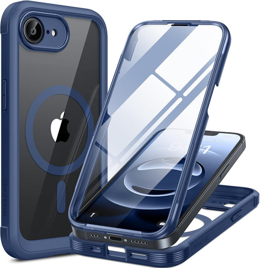 Miracase Magnetic for iPhone 16e Case Full-Body Phone with Built-in Glass Screen Protector, [Compatible with MagSafe] Military Drop Proof 16E Cover Bumper 6.1 inch, Blue