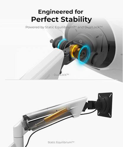 Heavy Duty Ultrawide Monitor Arm with RGB Lighting & USB Charging, Fits 34 to 49 inch Curved Screens, Supports 14 to 38 lbs, Adjustable Desk Mount, Compatible with Gaming Setup, White