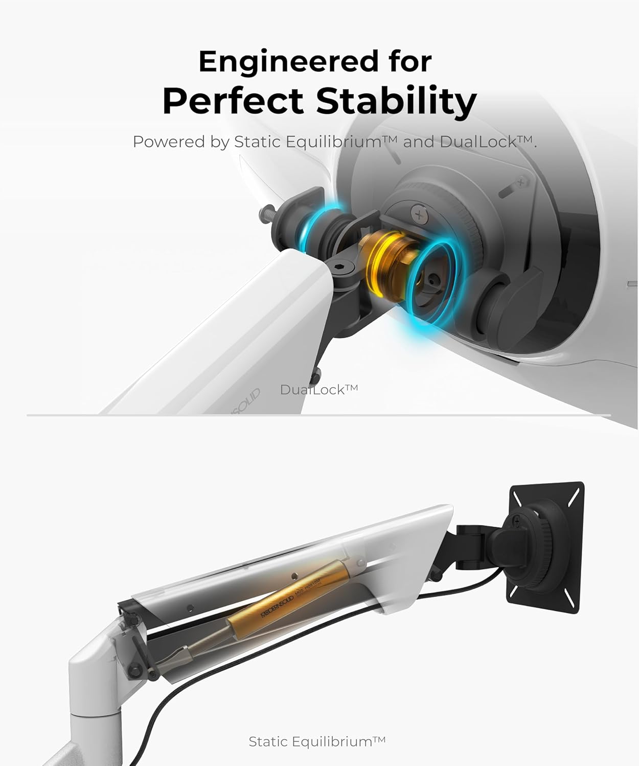 Heavy Duty Monitor Arm Desk Mount for 34 to 49 Inch Ultrawide Curved Flat Monitors, Supports 14 to 38 lbs, Smooth Gas Spring Movement, VESA 75x75/100x100, White, Classic