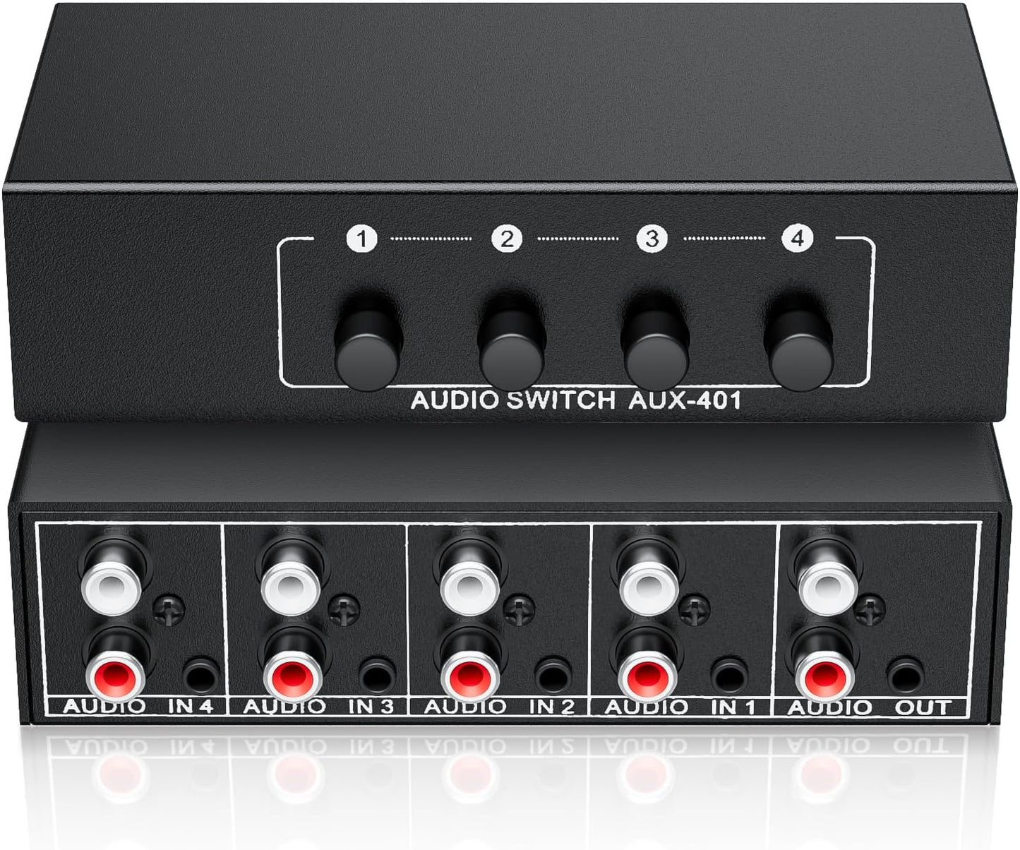 3.5mm Aux + RCA L/R Audio Switch Box 4 in 1 Out Bidirectional, BolAAzuL Stereo Audio Switcher Selector 4X1 Passive a/b Analog Audio Selector No Power Need