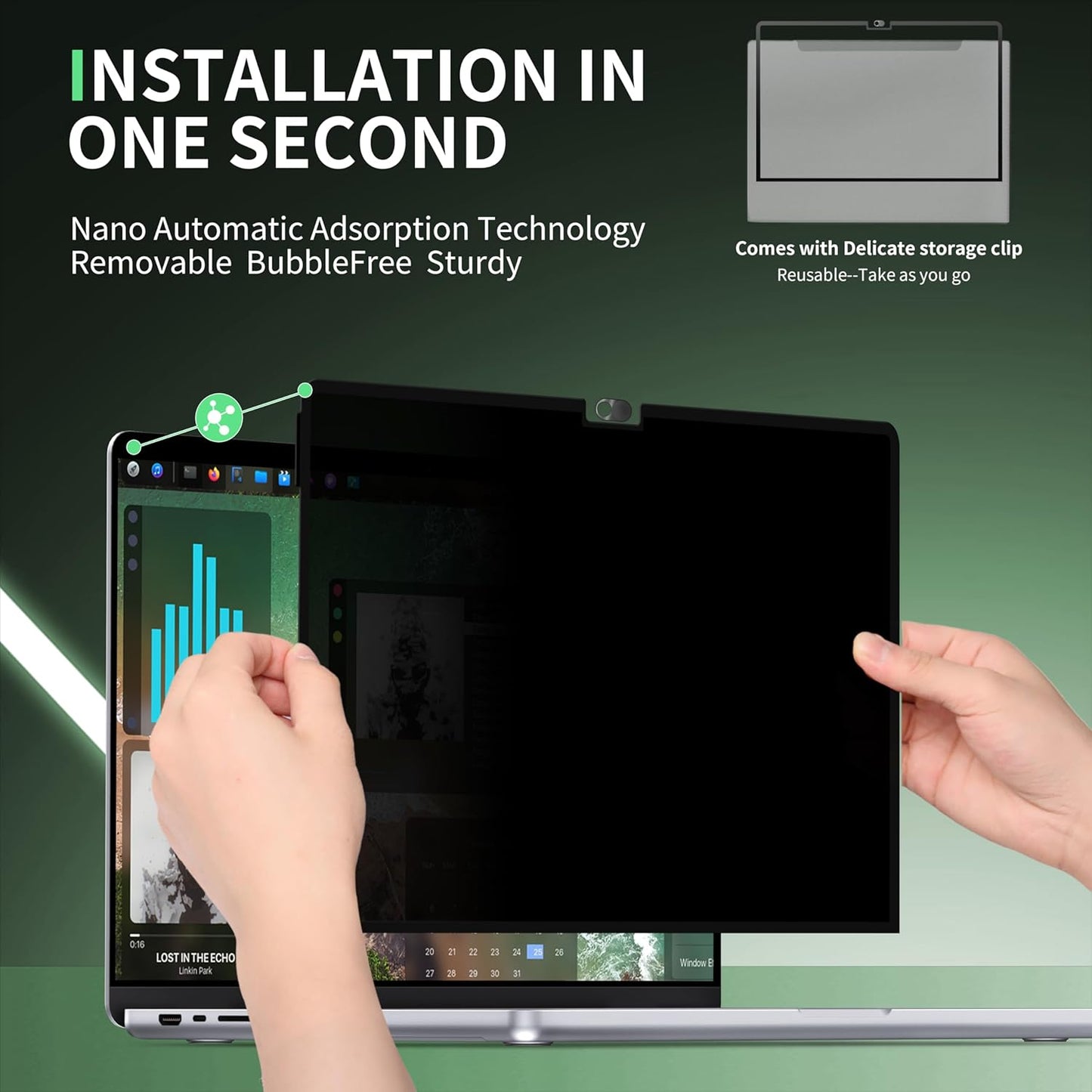 Privacy Screen for MacBook Air 15 Inch M2/M3/M4(2023-2025)-A3241 A2941 A3114 Anti Blue Light Glare Filter Removable Computer Protector, Bubble-Free Monitor Shield Laptop Film With Camera Cover