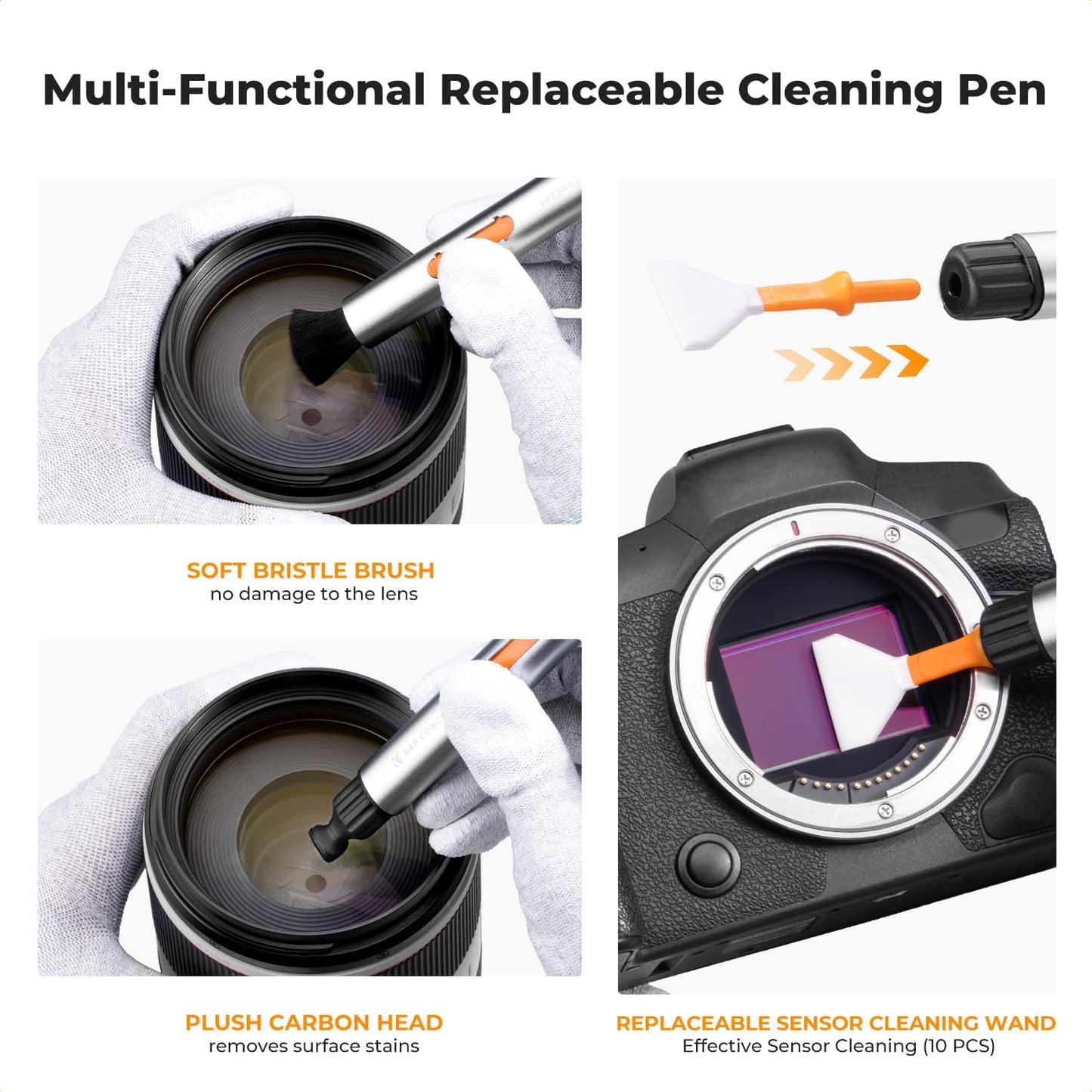 K&F CONCEPT 32-in-1 Camera Lens Cleaning Kit for DSLR Camera Lens Filter with Cleaning Pen+Air Blower+Cleaning Cloth*2+Full-Frame Swab*10+Cleaning Wipes*10+Vacuum Cleaning Cloth*6+Anti-Static Gloves
