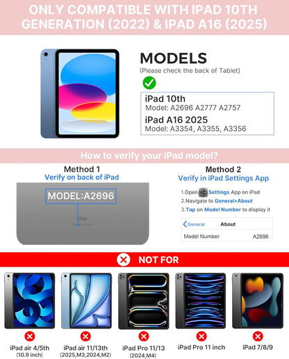 typecase Touch iPad 10th Generation Case with Keyboard (10.9", 2022) and iPad A16 (11th Gen, 2025) – 360° Rotatable, 11-Color Backlit, Multi-Touch Trackpad, Thin & Light (Light Pink)