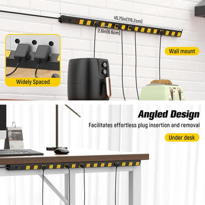 HHSOET 16 Outlet Long Power Strip, 4FT Heavy Duty Power Strip with 4800J Surge Protection, 20a Mountable Wide-Spaced Outlets for Home, Office, Garage & Workshop - ETL Certified
