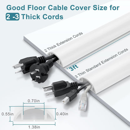 Cord Hider Floor - 3FT White Cord Cover, Soft PVC Wire Covers - Hides Cords - 0.7" W x 0.4" H