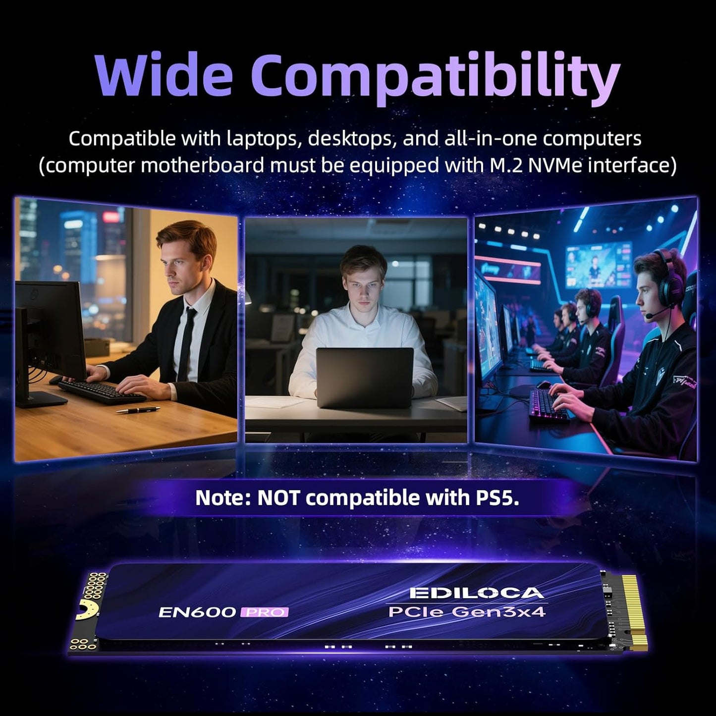 EN600 PRO SSD 2TB PCIe 3.0 Gen 3x4, NVMe M.2 2280, Up to 3500MB/s, Internal Solid State Drive, SLC Cache 3D NAND TLC, Graphene Cooling Sticker, Storage for PC, Desktop and Laptops