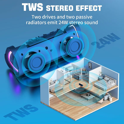 Vanzon Bluetooth Speakers V40 Portable Wireless Speaker V5.0 with 24W Loud Stereo Sound, TWS, 24H Playtime & IPX7 Waterproof, Suitable for Travel, Home&Outdoors - Blue (HIJ)