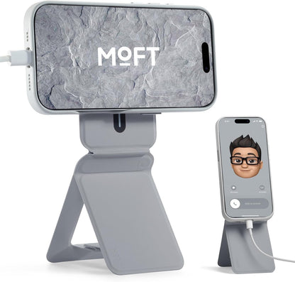 MOFT Phone Stand, Magnetic Phone Tripod Stand Stain-Resistant MOVAS Leather & Angle Adjustment & Strong Magnets Tripod for iPhone 16/15/14/13/12 (Included Metal Ring)-Cement