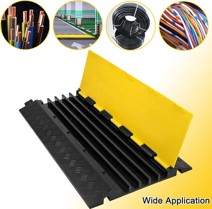CXRCY Cable Ramp 1 Pack of 5 Channel PVC Rubber Cable Protector,18000lbs Capacity Heavy Duty Speed Bumps Hose Cord Channel Protector Ramps for Wire/Hose/Pipe Hider Driveway Outdoor