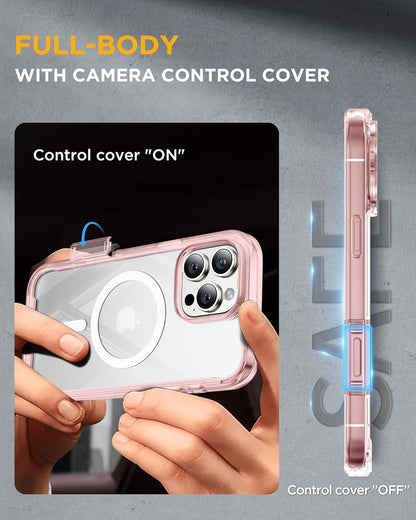 Miracase for iPhone 16 Pro Case Full-Body Phone with Built-in Glass Screen Protector, [Compatible with MagSafe] Military Drop Proof 16 Pro Cover Bumper 6.3 inch, Clear Pink