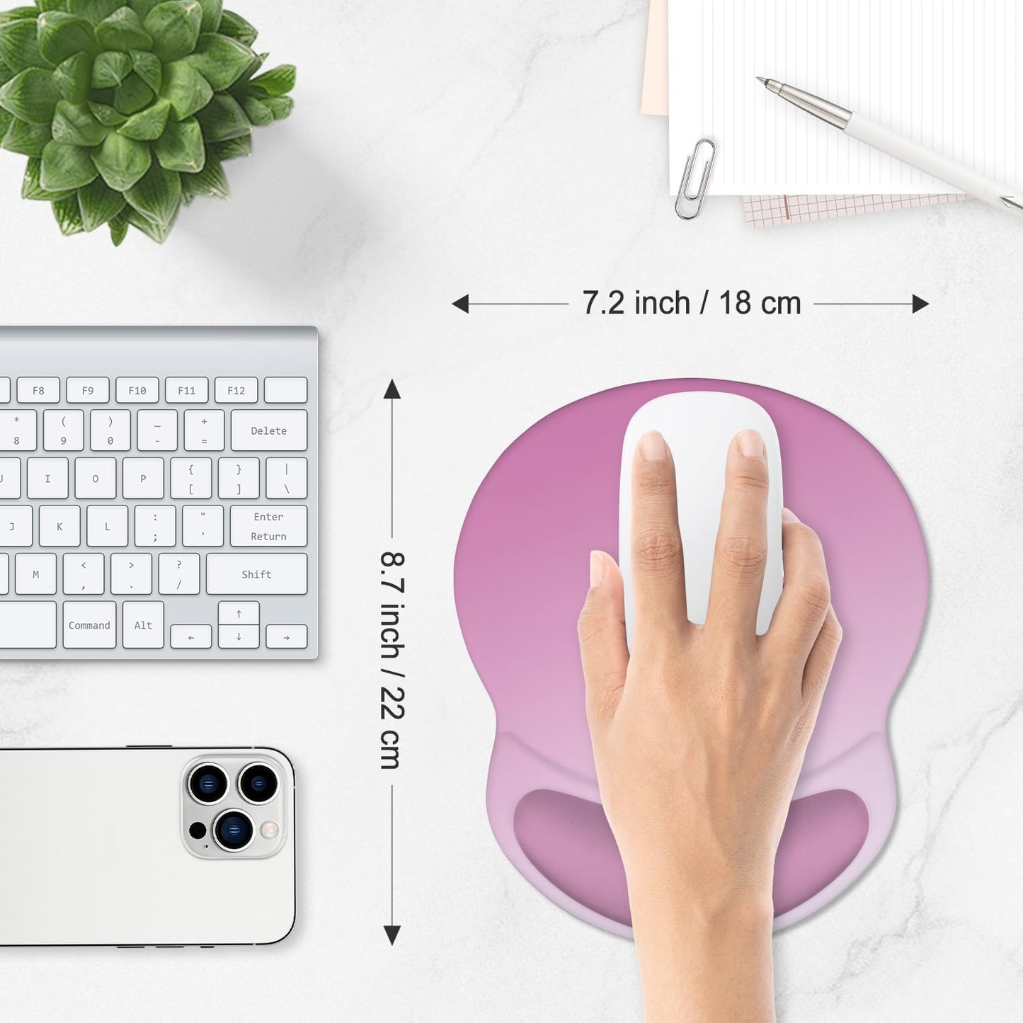 ITNRSIIET Ergonomic Mouse Pad with Comfort Gel Wrist Rest, Non-Slip PU Base, Smooth Textured Surface, Reduces Hand Fatigue & Wrist Pain, 8.7 x 7.2 Inch for Office Gaming Home, Soft Pink Gradient