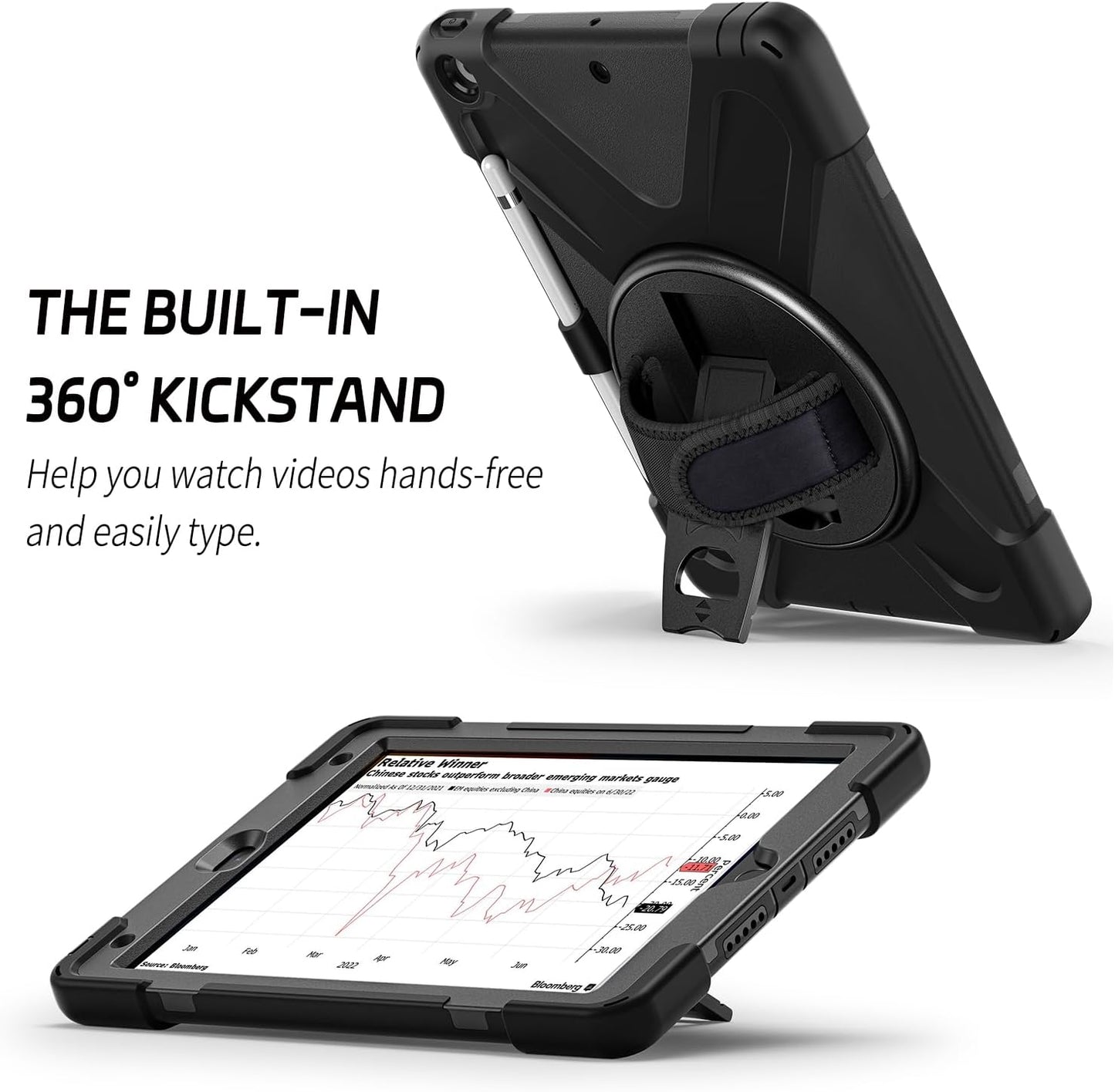 ZenRich Shockproof Case for iPad 9th/8th/7th Generation 10.2 inch 2021/2020/2019, Heavy Duty Rugged Case with Pencil Holder/360° Rotating Kickstand/Handle/Carrying Strap, Black