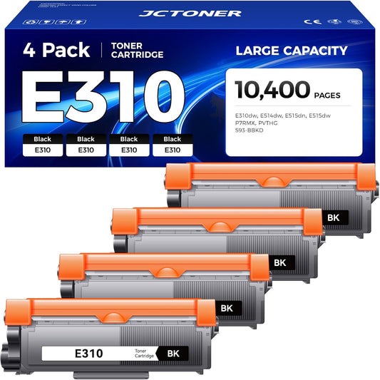 E310 Black Toner Cartridge 4-Pack Replacement for Dell E310 E310dw E514 E515 P7RMX PVTHG 593-BBKD Toner Compatible with Dell Wireless Monochrome E310dw E514dw E515dn E515dw Printer Ink All-in-One Copy