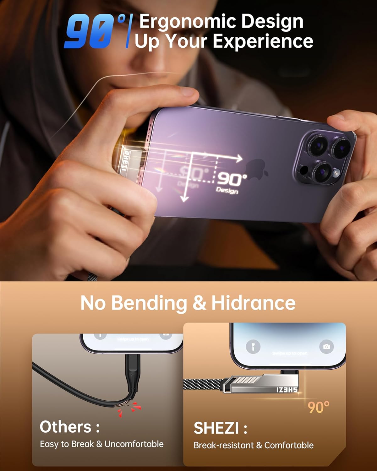 SHEZI 4-in-1 USB C Cable 45W 5FT 90 Degree L Cable, [Fast Charging & 480Mbps Data Transfer] Flat Nylon Braided Charger Cord Combo, USB A/C to C/L Multi Charge Cable for iPhone/iPad & Most Devices