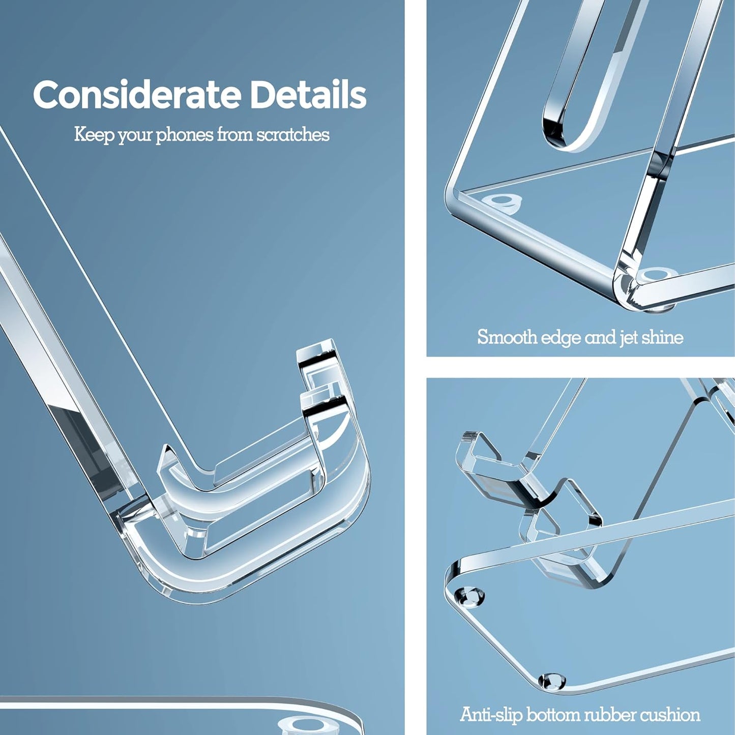 CreaDream Acrylic Cell Phone Stand, 5mm Thicker Clear Cell Phone Holder, Transparent Phone Stand for Desk, Desktop, Desk Accessories, Suitable for iPhone 14 13 Pro Max, All Smartphone 4-8inch