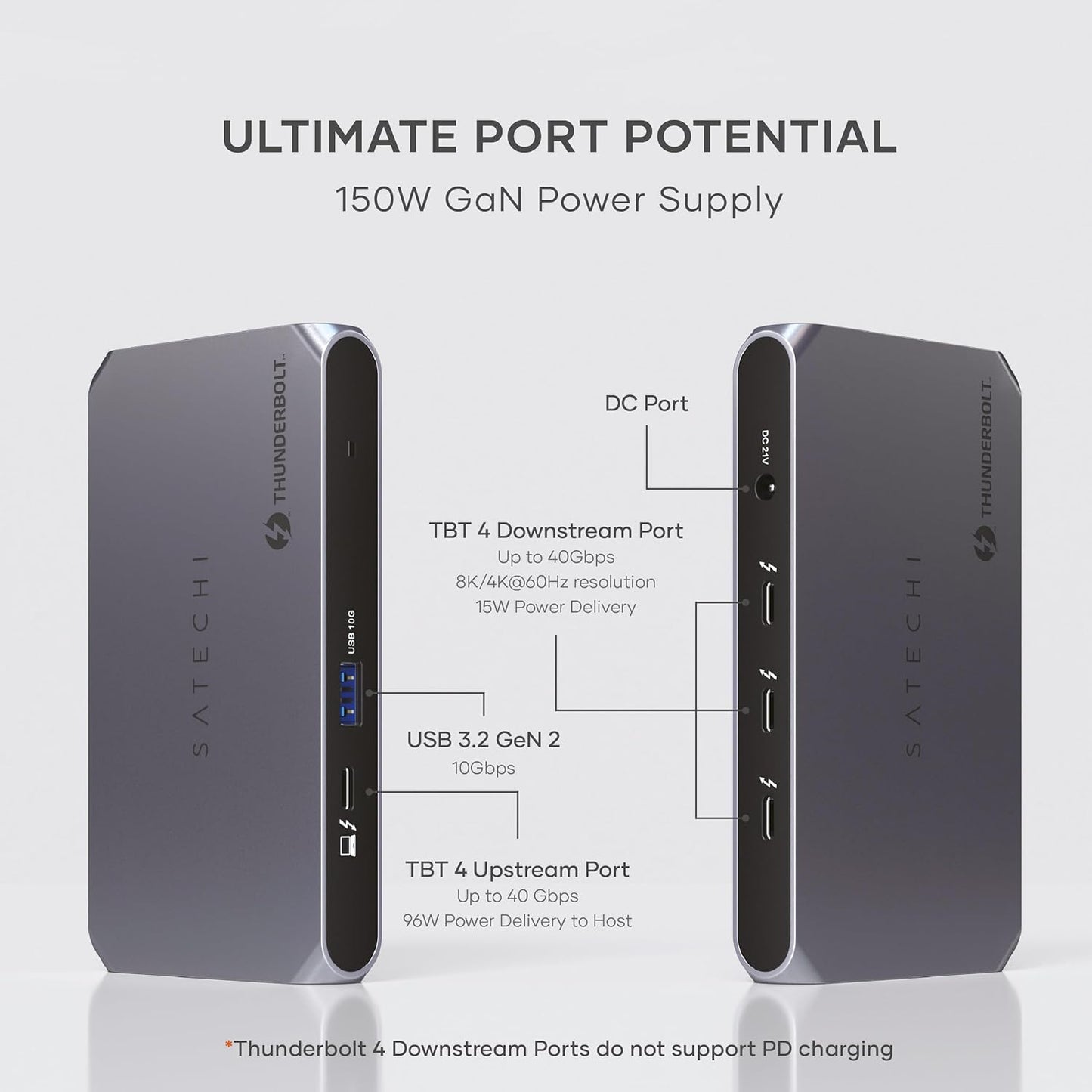 Satechi Thunderbolt 4 Dock Slim Hub Pro, USB C 100W Charging, Single 8K or Dual 4K Display, 4 Thunderbolt 4 Ports, USB 3.2 Gen2, for Mac/Windows, MacBook Pro/Air M4/M3/M2/M1, Dell, Surface, Lenovo