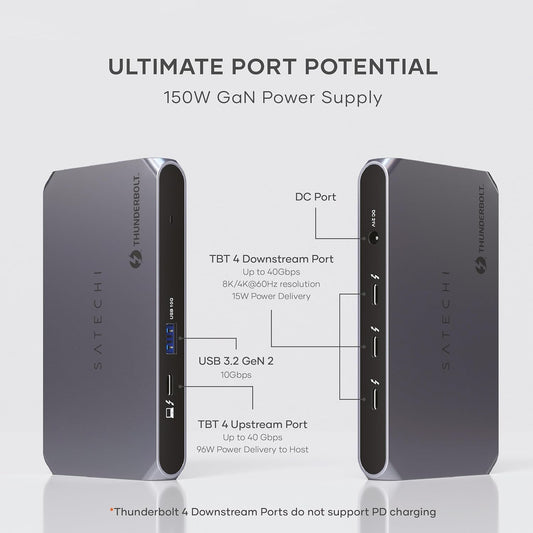 Satechi Thunderbolt 4 Dock Slim Hub Pro, USB C 100W Charging, Single 8K or Dual 4K Display, 4 Thunderbolt 4 Ports, USB 3.2 Gen2, for Mac/Windows, MacBook Pro/Air M4/M3/M2/M1, Dell, Surface, Lenovo