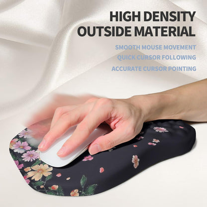 Ergonomic Raised Mouse Pad Wrist Support with Bilateral Slope Memory Foam Mousepad for Wrist Rest and Carpal Tunnel Pain Relief 11.8x7.9〃Flowers Bloom and Fade