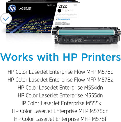 HP 212X Black High-yield Toner Cartridge | Works with HP Color LaserJet Enterprise M554, M555 Series, HP Color LaserJet Enterprise MFP M578 Series | W2120X