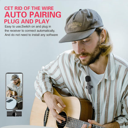 Wireless Clip Mic, Wireless Lavalier Microphones, Lapel Clip-on Microphone, for iPhone 15, Smartphone, Laptop, Video Recording, Tiktok, Facebook Live, YouTube Live Stream