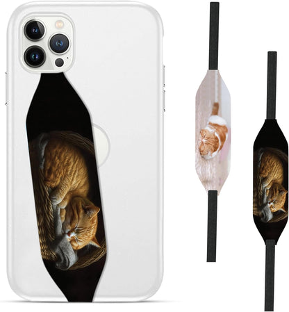 Phone Grip Strap - Reversible Finger Holder for Phone Back, Customizable Anti-Slip Design, Wireless Charging Compatible Detachable Holder for iPhone - Cat Nap