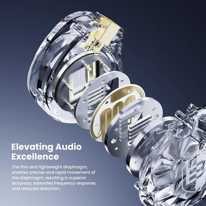 BASN ASONE 14.2mm Planar Driver in-Ear Monitors Earphone with Two Detachable MMCX Cables for Musicians Drummers Bass Players Singers(Clear)