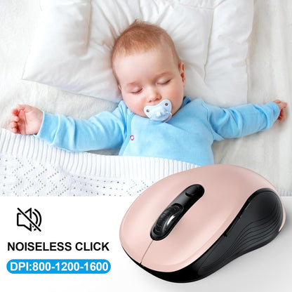 WisFox 2.4G Wireless Mouse for Laptop, Ergonomic Computer Mouse with USB Receiver and Type-C Adapter, 3 Adjustable Levels DPI, 6 Button Cordless Wireless Mice (Pink)