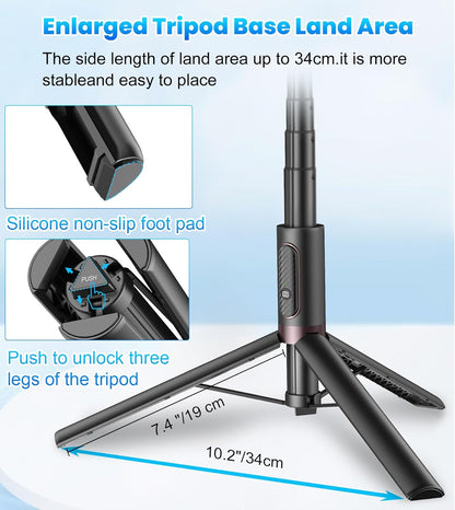 TONEOF 67" Cell Phone Selfie Stick Tripod,Smartphone Stand All-in-1 with Integrated Wireless Remote,Portable,Lightweight,Extendable for iPhone/Android(Black)