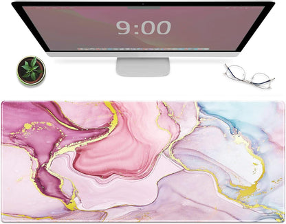 Galdas Gaming Mouse Pad Cool Flash Pattern XXL XL Large Mouse Pad Long Extended Mousepad Desk Pad Non-Slip Rubber Mice Pads Stitched Edges Thin Pad (31.5x11.8x0.12 Inch) (Pink Marble Pattern)