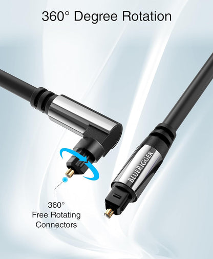 BlueRigger Optical Audio Toslink Cable - 25FT (90 Degrees Optical Cable for Soundbar, 360 Degree Rotatable Right Angle, S/PDIF Digital Toslink) - Fiber Optic Compatible with HDTV, Game Console, DVR